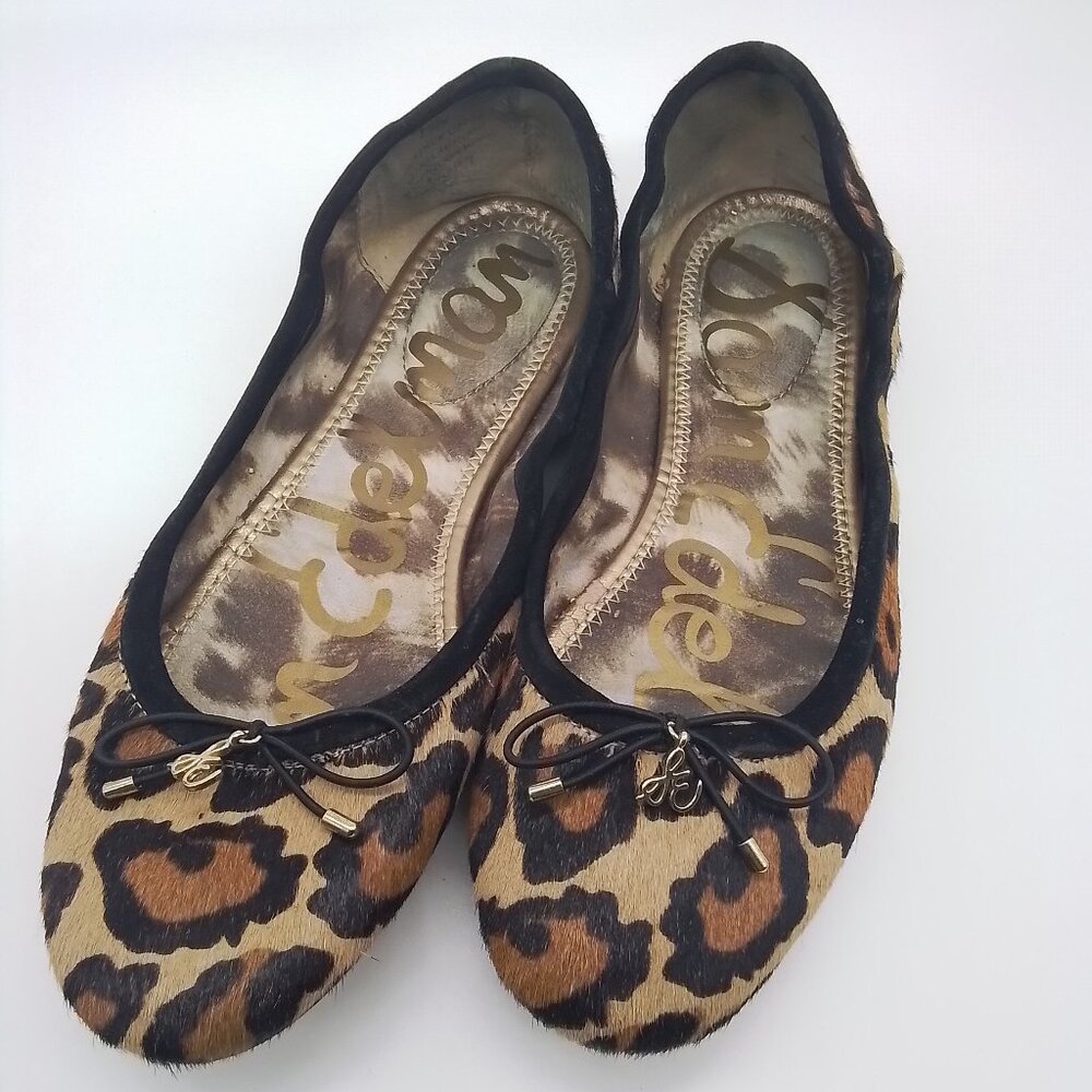 SAM EDELMAN FELICIA BALLET TAN LEOPARD CALF HAIR FLAT SIZE 7.5